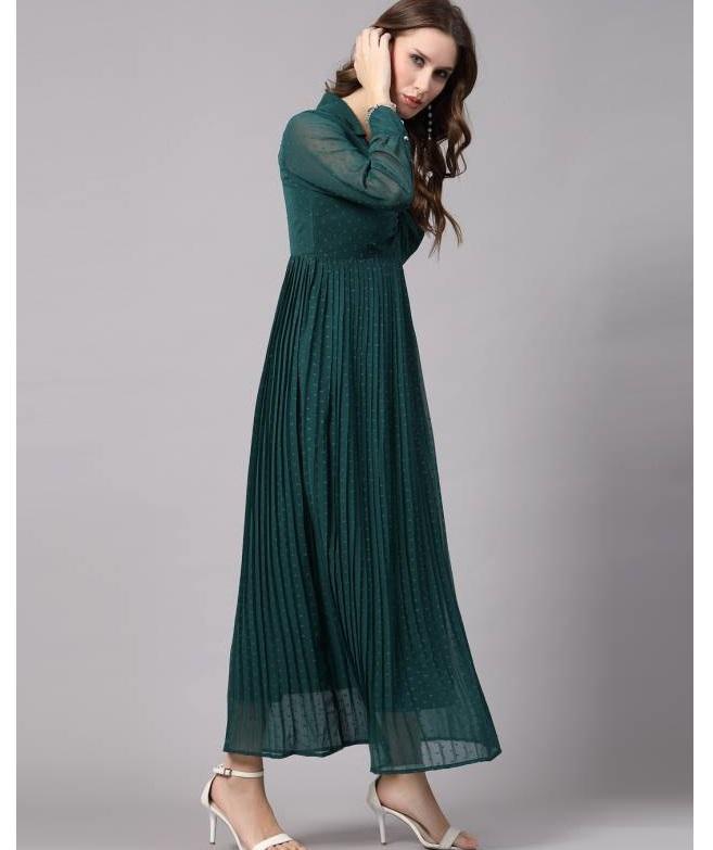 Women Fit and Flare Dark Green Dress