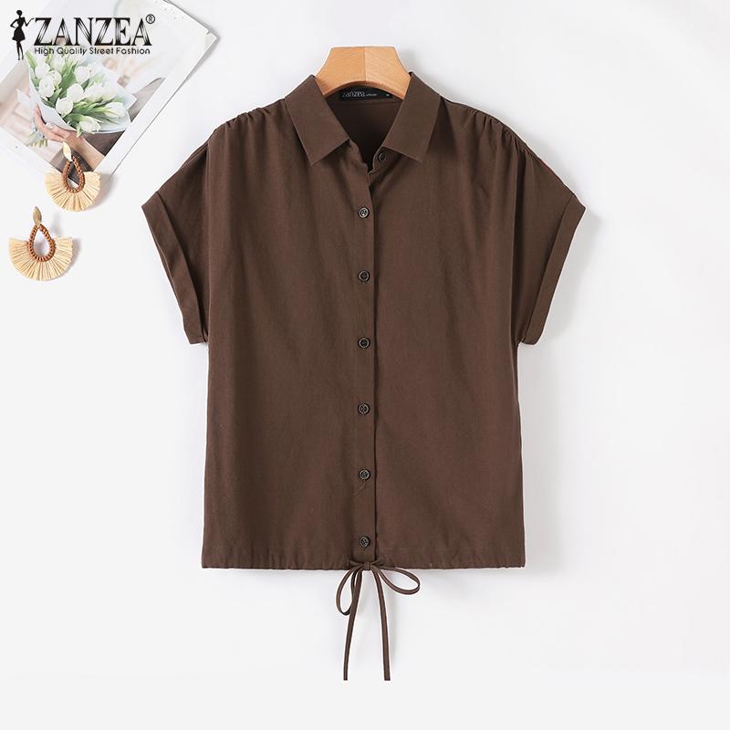 ZANZEA Женская повседневная летняя блузка с отложным воротником и коротким рукавом