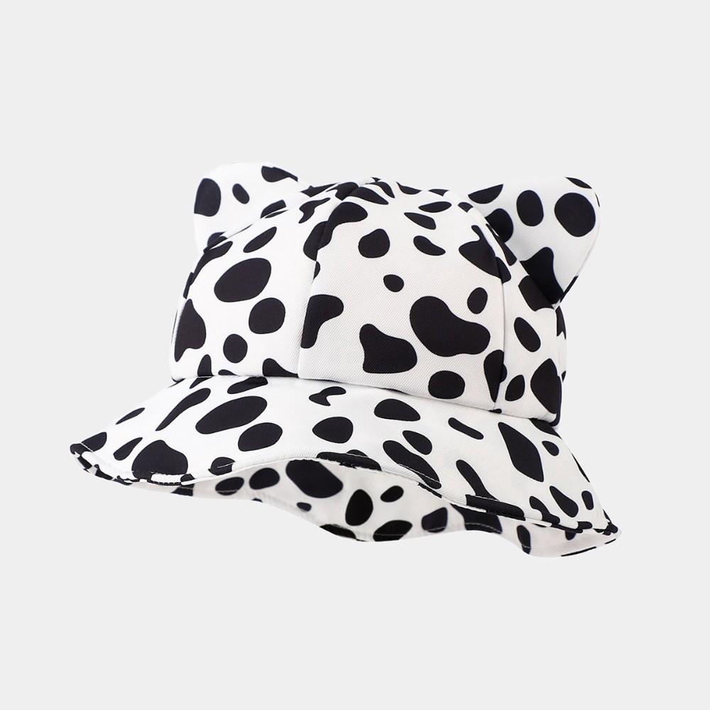 Cow/ Leopard Print Bucket Hat Cat's Ears Basin Hats New Panama Fishing Cap Unisex