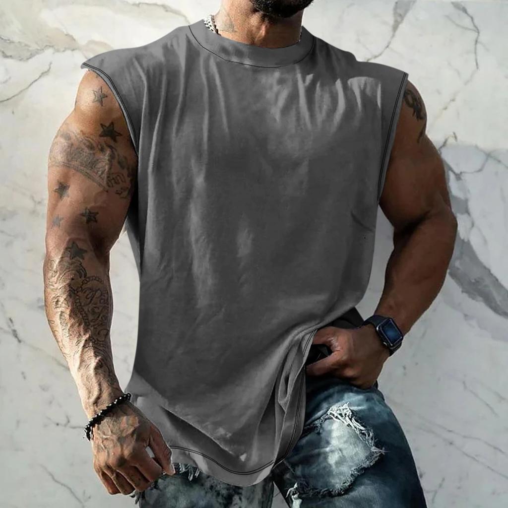 Летний мужской однотонный поглощающий пот дышащий жилет без рукавов с принтом и расширяющимся плечом