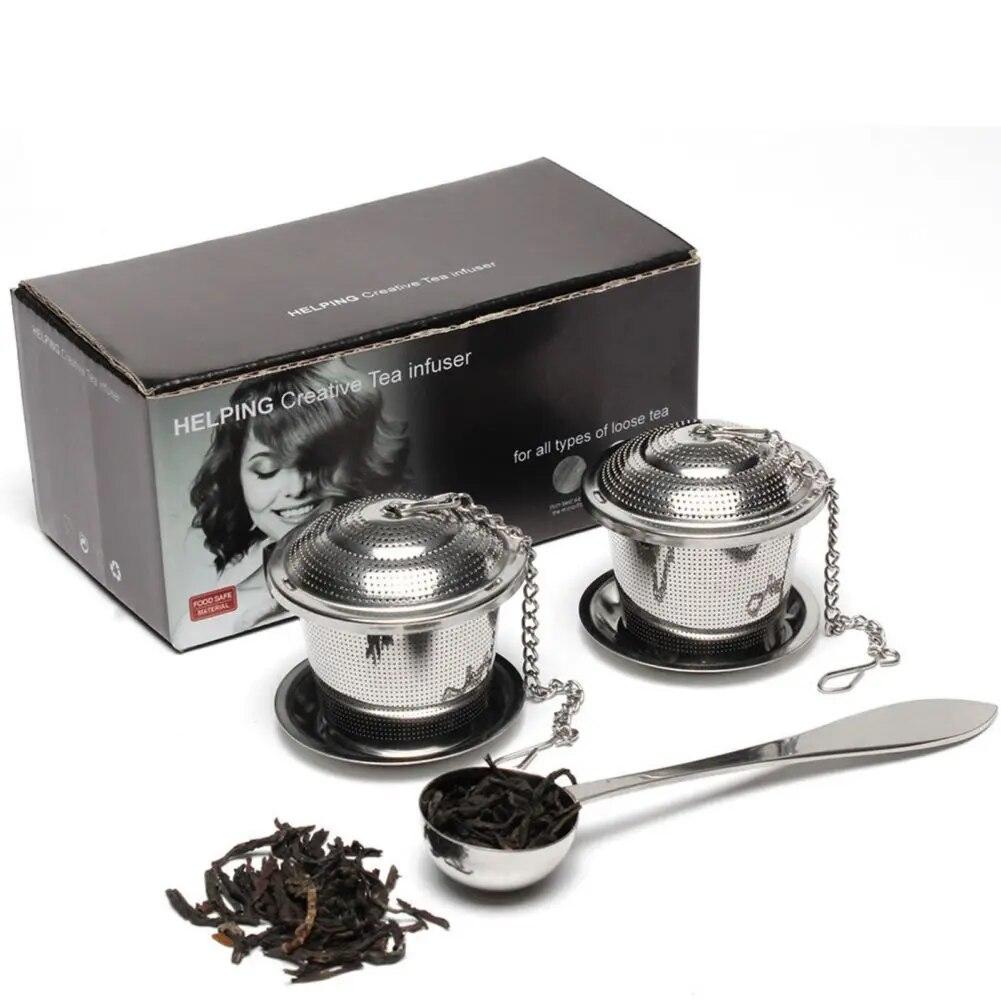 Loose Leaf Tea Infuser Tea Strainer Tea Filter Ultra Fine Stainless Steel Strainer (Set Of 2) With Tea Scoop And Drip Trays