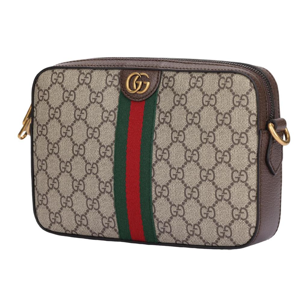 Gucci Сумка-камера Ophidia GG с золотой маркировкой, старый цветочный логотип, полосатая тесьма, холст с кожаной отделкой