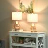 2Pcs Glass Shade Table Lamp with E27 Socket Amber Teardrop Rods White Linen Lampshades Bedside Table Lamp Set Family Supplies