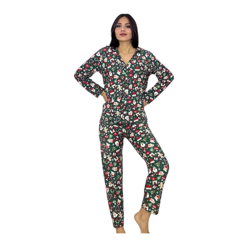 Новогодний зимний пижамный комплект на пуговицах