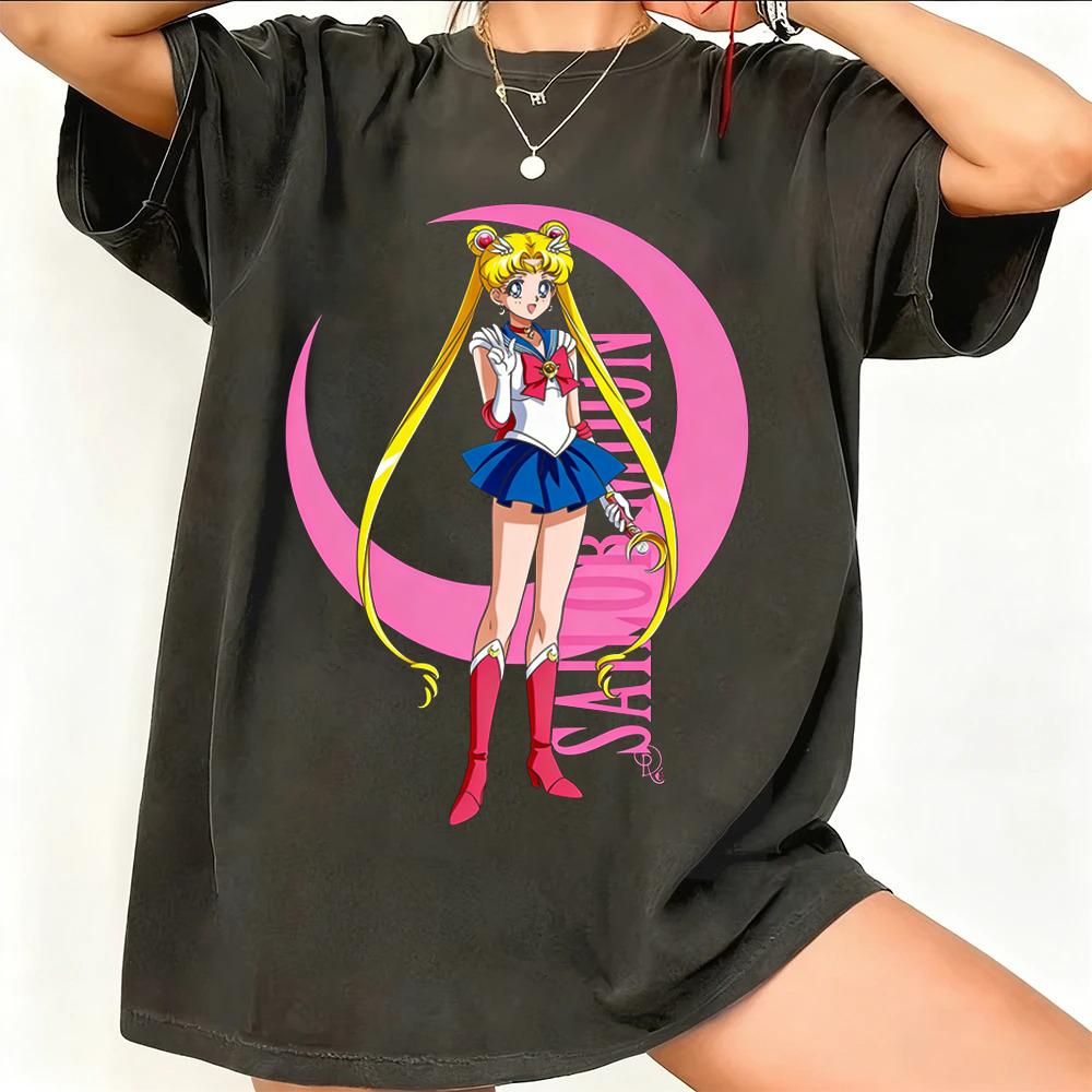 Sailor Moon Ретро 90-х Аниме Графическая Футболка Летняя Хлопковая Унисекс Женская Футболка Уличная Одежда Повседневный Тренд Короткий Рукав Пара Хип-Хоп Топ