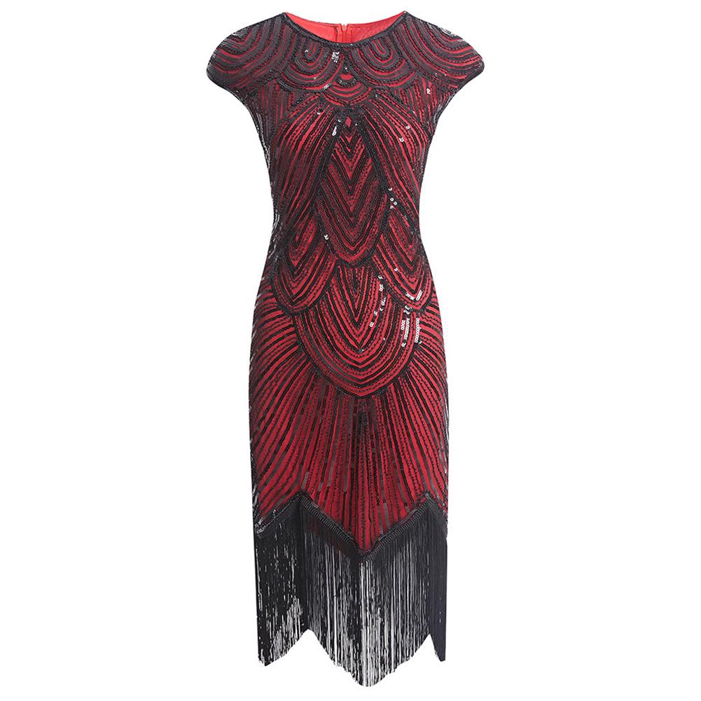 Модная женская одежда, винтажное женское платье с блестками и кисточками, шею без рукавов, банкетное, коктейльное платье