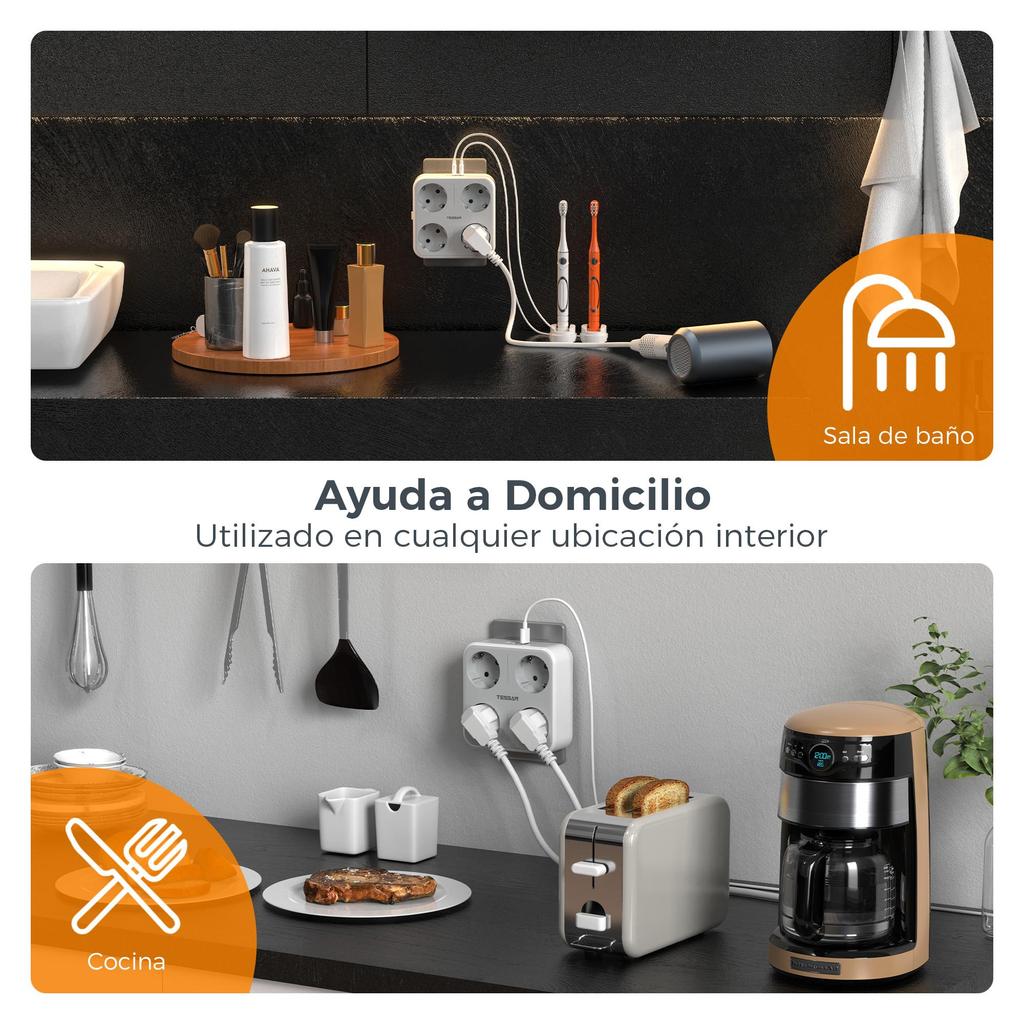 Tessan EU KR Plug Multi Outlets Power Strip with USB Ports Type C Wall Charger Electric Extension Socket Adapter for Home Office