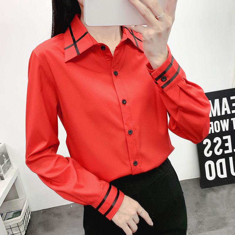 Весенняя женская мода повседневная рубашка с длинным рукавом и лацканами в деловом стиле