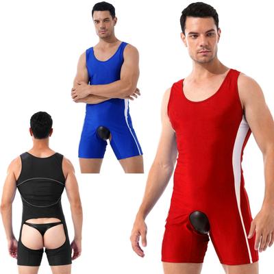 Сексуальное мужское нижнее белье с открытым вырезом, облегающее боди, мужской формирователь тела, цельный комбинезон с открытой попкой, U-образный вырез, ночная рубашка без рукавов