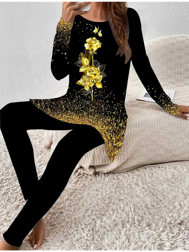 Евро-американская мода 3D принт бабочки женская футболка с длинным рукавом на четыре сезона + длинные брюки комплект из двух предметов. Идеальный подарок на Новый год и Рождество