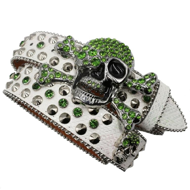 Popular Skull Buckle Belt for Adult Rhinestones Rivet Belt All Matching Blingbling Western Belt for Daily and Club