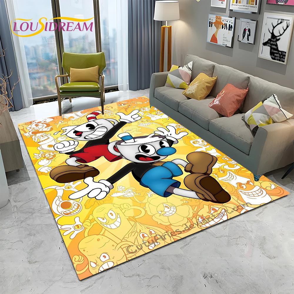 3D Cuphead Mugman Game Gamer HD ковер для дома, гостиной, спальни, дивана, коврик для двери, декор, детский игровой коврик, нескользящий напольный коврик