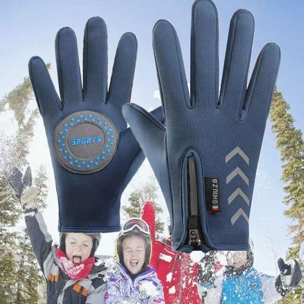 Cold Wingproof Warm Kids Gloves with Zipper Bicycle Sports Mittens  Kids Gift
