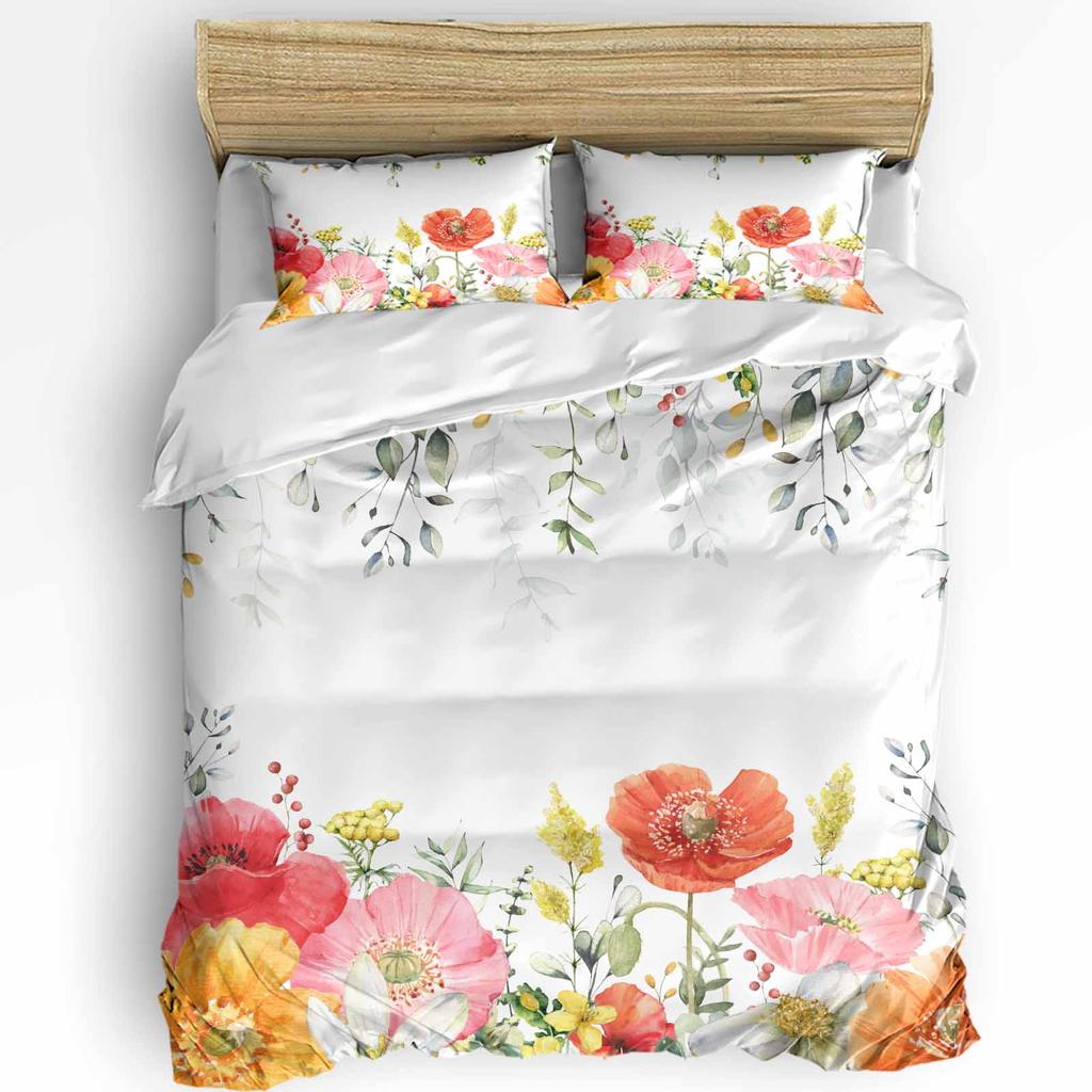 Spring Flowers Plants Wildflowers 3pcs Bedding Set For Double Bed Home Textile Duvet Cover Quilt Cover Pillowcase