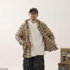 Рубашка с капюшоном и длинными рукавами в клетку в японском стиле в стиле Гонконга, свободная рубашка для мальчиков, летнее модное универсальное повседневное пальто
