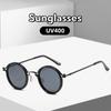Men'S Business Retro Metal Round Frame Sunglasses Outdoor Uv Resistant Walk The Show Street Photography Decorative Uv400 Glasses