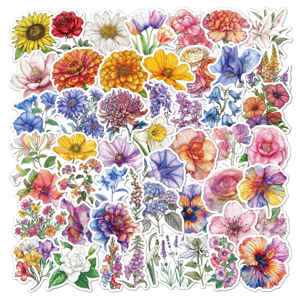 Цветочные наклейки 50 голографические блестящие для украшения подарков, ноутбуков, чемоданов, водонепроницаемые, лазерные наклейки