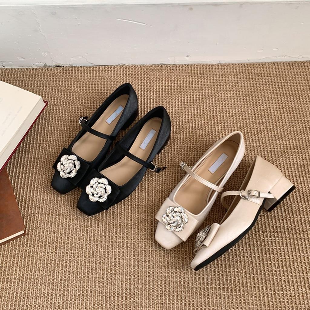 Camellia High Heels for Women Mary Jane Thick Heels Single Shoes for Women 2025 Spring Commuter Style Light Mouth Shoes Children's Fashion