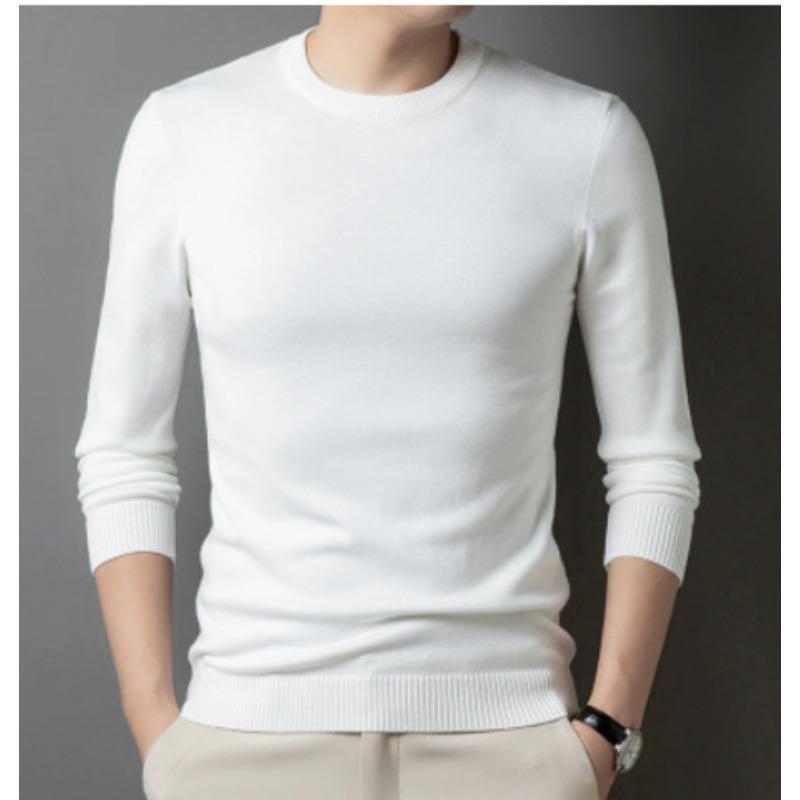 Men S Solid Color Round Neck Long Sleeve Pullover Knit Sweater