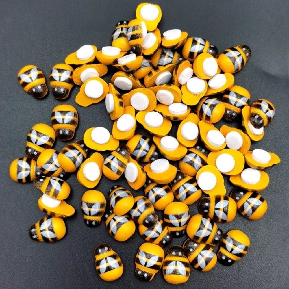 35/100pcs Tiny Size Flatback Wood Bumble Bee Insect Self-Adhesive Embellishments  Party Home Decor