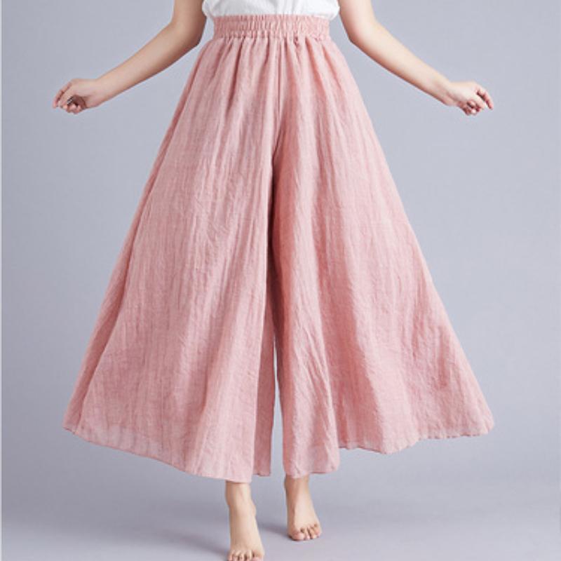 Летние новые повседневные широкие брюки из хлопка и льна большого размера, женские свободные брюки с эластичной резинкой на талии, элегантные облегающие мешковатые брюки 26494