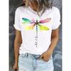 Dragonfly Print Crew Neck T-Shirt, Casual Short Sleeve T-Shirt For Spring & Summer, Women's Clothing