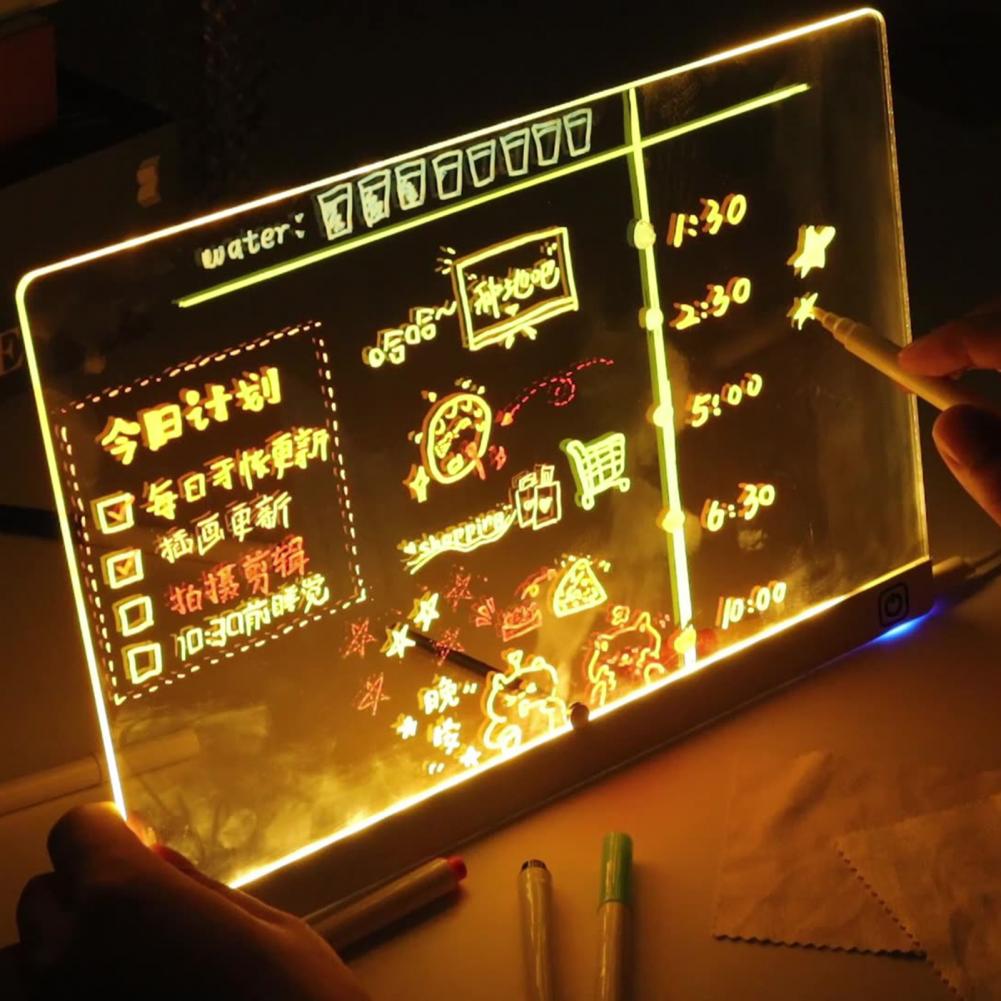 Светодиодная доска для записей, перезаряжаемая акриловая доска для заметок, стираемая светящаяся доска для сообщений, доска для списка дел, многоразовый еженедельный планер