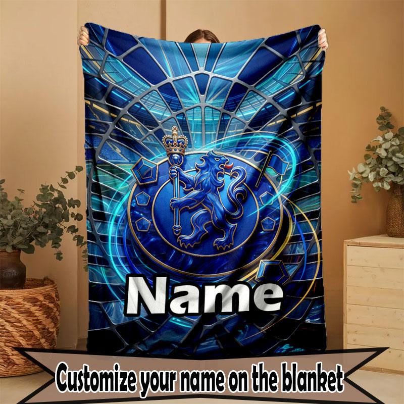 Custom Name Personalized Chelsea Football Club Print Blanket, Home Decor, Bedroom, Sofa, Camping, Couch, Gifts for Birthday Christmas