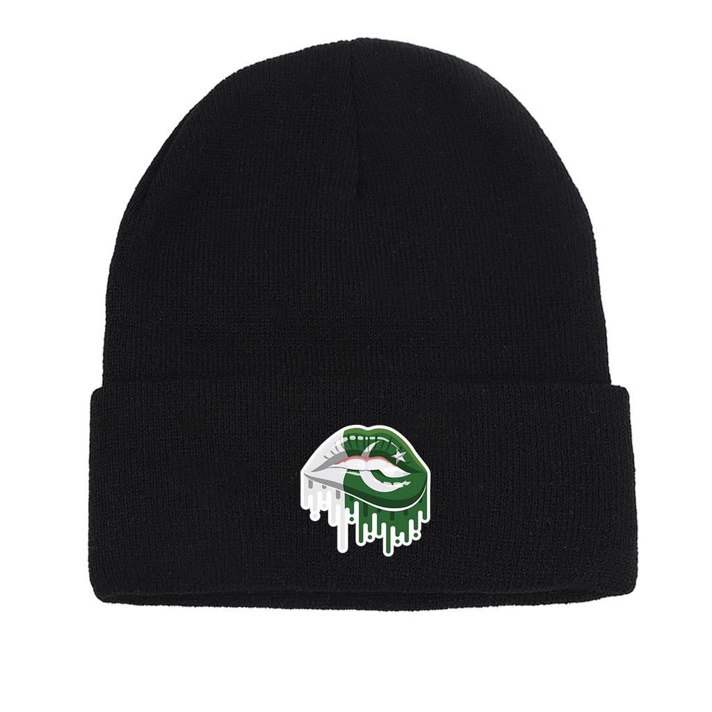 Lip Flag of Pakistan Print Knitted Cap Beanie, Patriotic Skullies Beanies Candy Color Cuff Solid Gorro Knit Hat Beanie