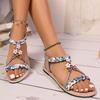 Летние новинки 2025 года женские сандалии больших размеров на эластичных ремешках, плетеные, с цветными блоками, с бисером, с цветочным дизайном, для повседневной и пляжной носки сандалии