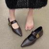 French Gentle Mary Jane Shoes Children 2025 Spring and Autumn New Pointed Head with Skirt Brown Low Heel Single Shoes Trendy Girl