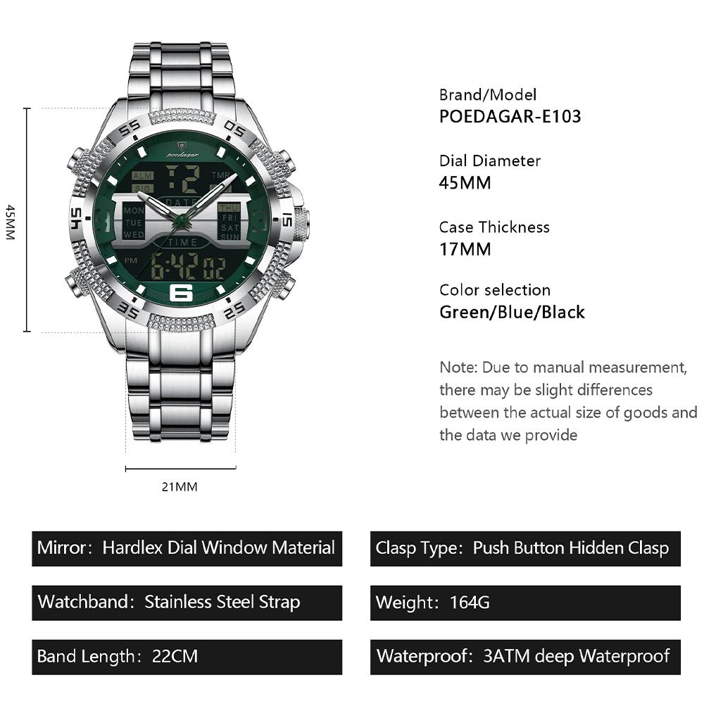 Повседневные мужские часы Водонепроницаемые 30 м Спортивные Военные Часы с двойным дисплеем Кварцевые Светодиодные Цифровые часы Relogios Masculino