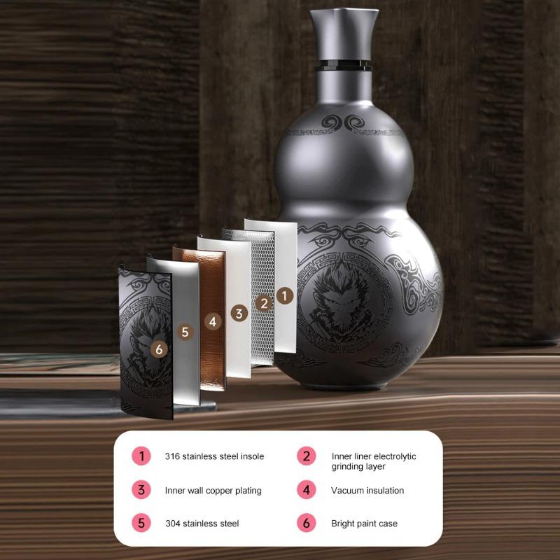 Double-Layer Insulated Stainless Steel Water Bottle, Leakproof Kettle, Wu Kong Gourd, Cold and Hot Drinks, 500ml