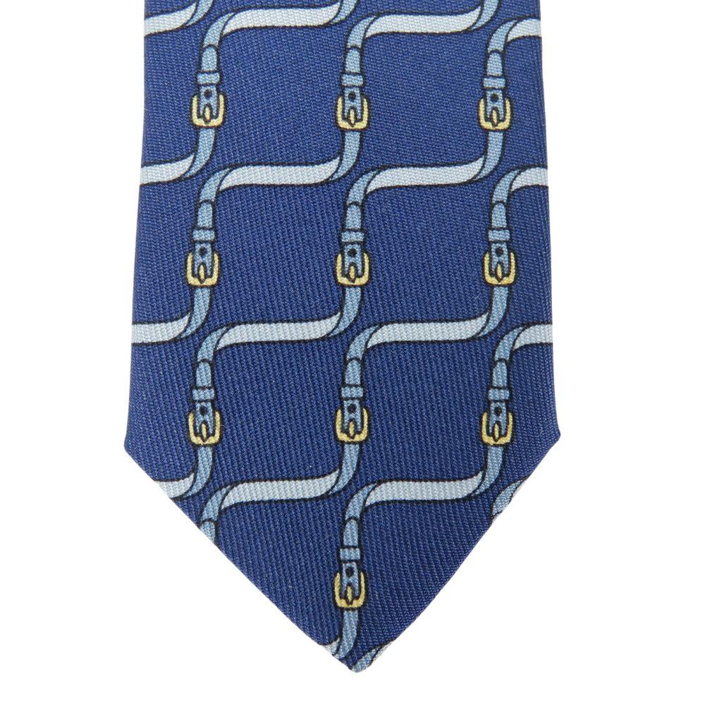 Used HERMES tie Belt Pattern silk Blue Gentleman