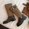 Мода 2025 Новые Женские Сапоги Замшевые Туфли на Плоской Подошве Тренд Мода Зимние Сапоги до Колена Челси Зимняя Обувь Повседневные Женские Ботинки Zapatos