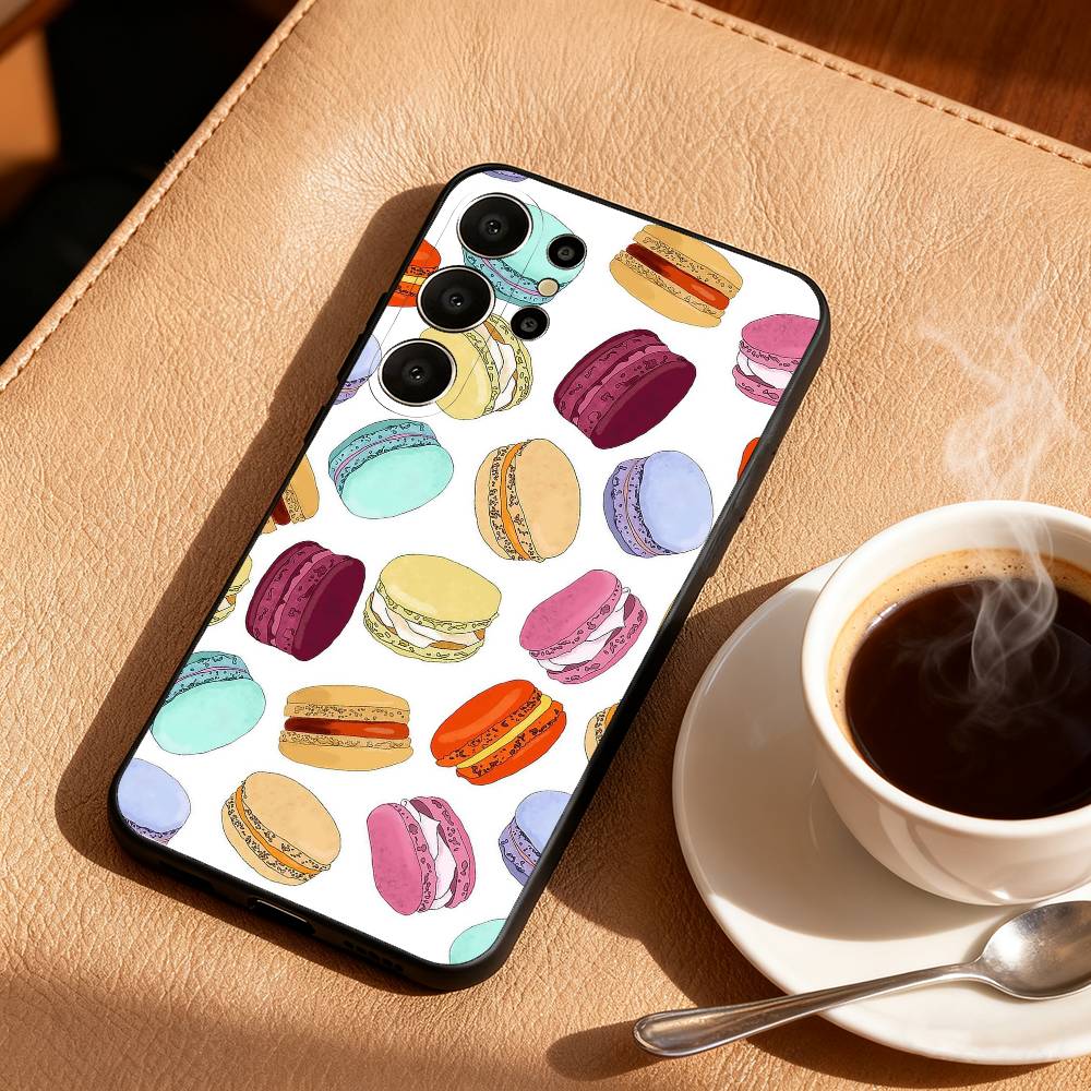 Вкусный Макарон Цветной Чехол Для Телефона Для Samsung S26,S25,24,23,22,30,21,10,9,Ultra,Plus,Lite,FE Мягкий Черный Чехол