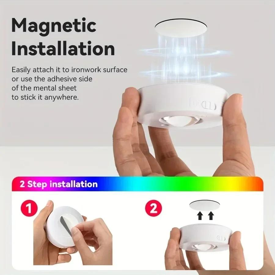 Ночная светодиодная лампа RGB 12 цветов Беспроводная лампа для шкафа Тип-C Перезаряжаемая Пульт дистанционного управления для освещения комнаты, кухни, шкафа