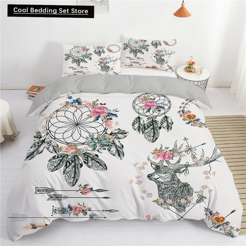 Ловец снов Лось Король Королева Пододеяльник Богемный стиль Бабочка Постельное белье для подростков Девочек Женщин Коза Белый 2/3 шт. Пододеяльник