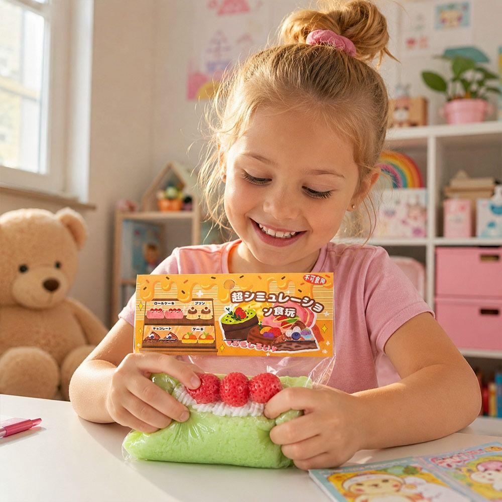 Soft Squeezable Cake Roll Squishy Strawberry Topping Squeeze Toy Squishy Pinch Le Stress Relief