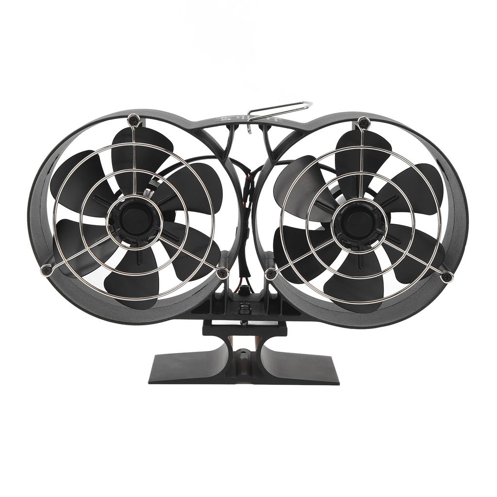 12 Blade Fireplace Fan with Protective Cover Handle Aluminum Circulating Hot Air Double Motors