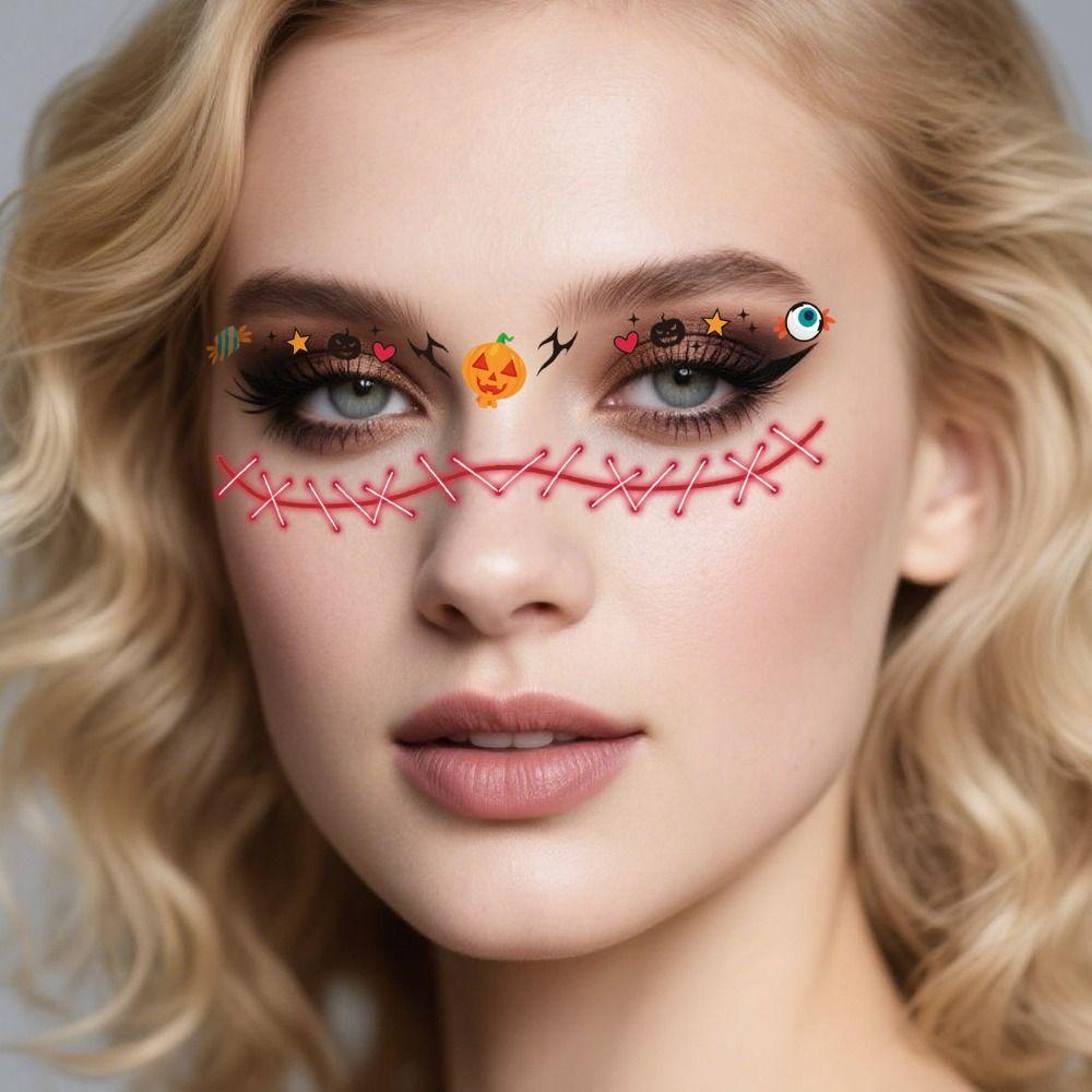12 шт. Одноразовые Хэллоуин Тату на лицо Водостойкие Долговечные Временные наклейки на щеки Портативные Ужасающие наклейки на лицо летучей мыши для мужчин