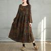 2025 Spring Plus Size Women Long Dress Vintage Loose Casual Long Sleeve Maxi Floral Printing New Pleated