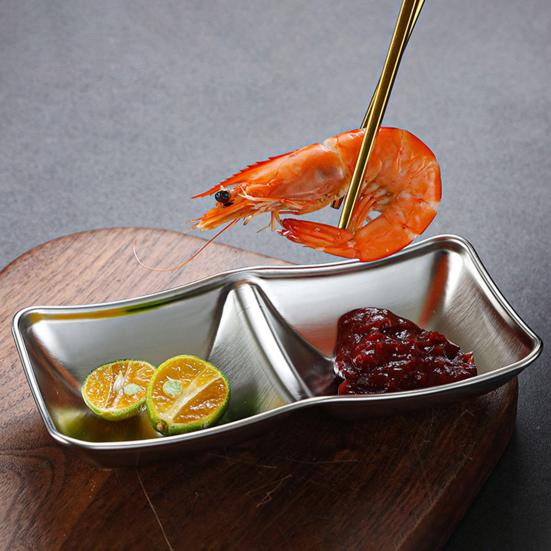 1/2/3 Grids Stainless Steel Seasoning Dish Korean Metal Barbecue Sauce Dipping Dish Plate BBQ Restaurant Kitchen Tableware