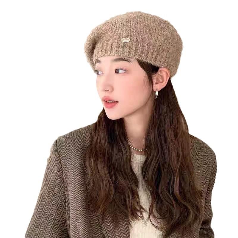 Wool beret women's autumn and winter new versatile face small painter hat big head circumference warm fashion bud hat