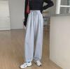 Women's Gray Wide-Leg High Waist Sports Pants with Loose Cuffs - Slimming and Versatile for Autumn/Winter