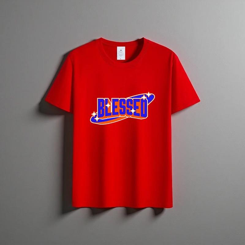 Летняя новая универсальная футболка унисекс из чистого хлопка, модная повседневная футболка с круглым вырезом, дышащая, свободного кроя, с принтом, с короткими рукавами