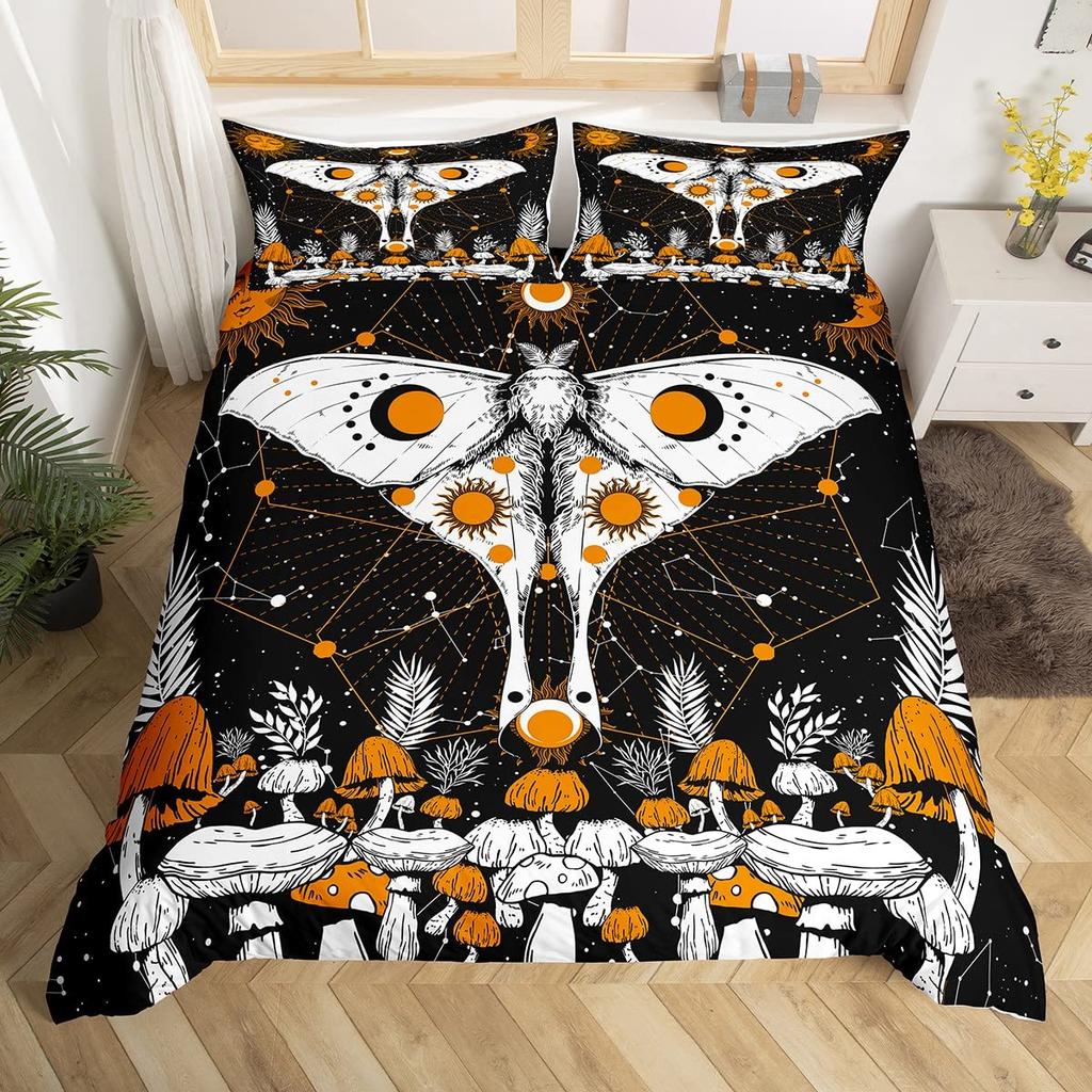 Комплект пододеяльника Queen с грибами, Комплекты постельного белья «Золотая луна и звезды», Психоделическая картина маслом «Мотылек», Планета, Листья, Цветок, Пододеяльник