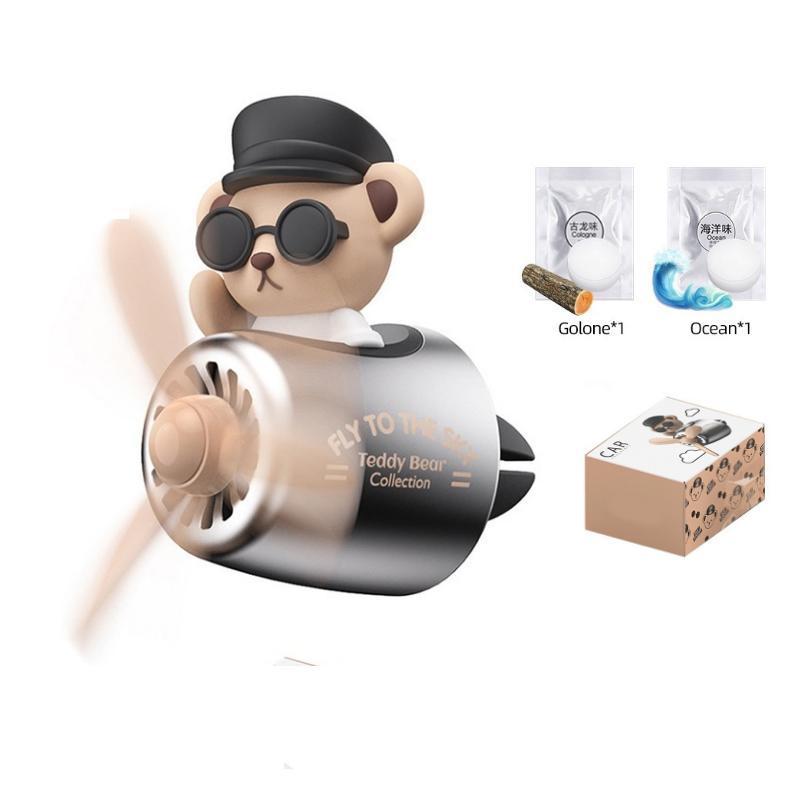 Car Air Freshener Bear Pilot Auto Accessories Interior Perfume Diffuser Rotating Propeller Outlet Fragrance Magnetic Design Car Aromatherapy