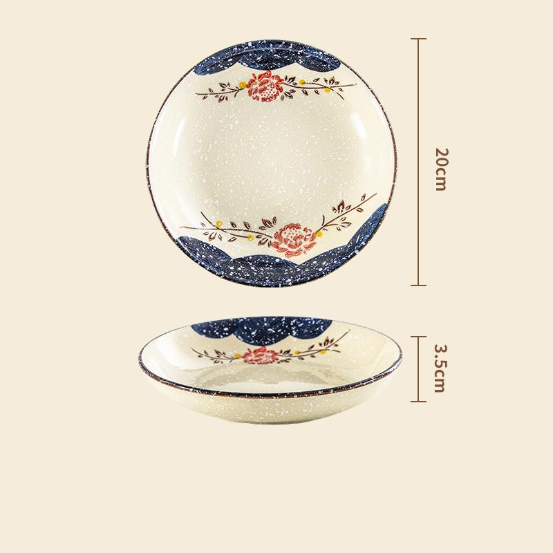 Современный стиль, расписанная вручную керамическая тарелка, креативные круглые тарелки для фруктового салата, домашняя тарелка для десерта к чаю в стиле ретро