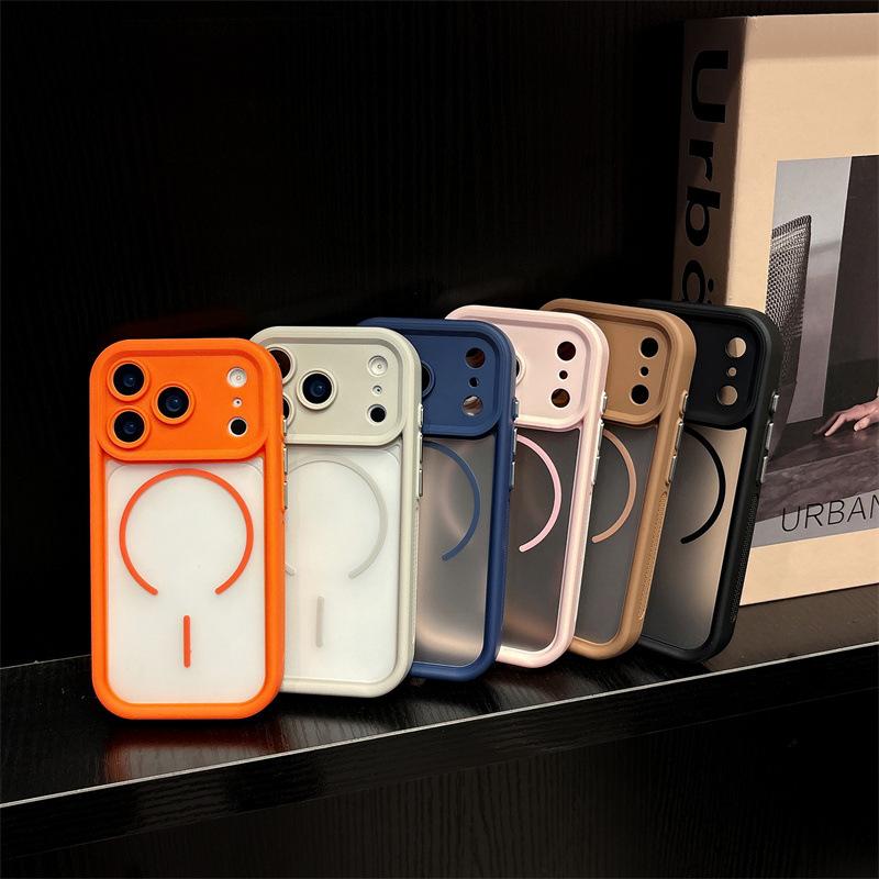 Шероховатая кожа подходящая для чехла для мобильного телефона iPhone17Pro Apple 16Pro тонкое кольцо магнитное притяжение 15Pro полупрозрачный 14Pro